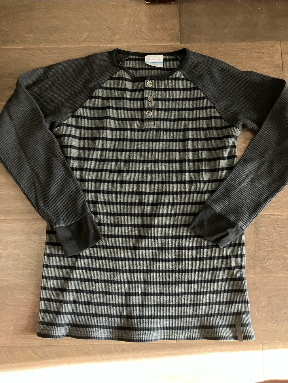 Kids Striped Black & Gray Henley Crewneck - thermal Long Sleeve